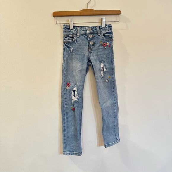 Cat & Jack Embroidered Jeans sz 5 adjustable waist tabs - Picture 4 of 9
